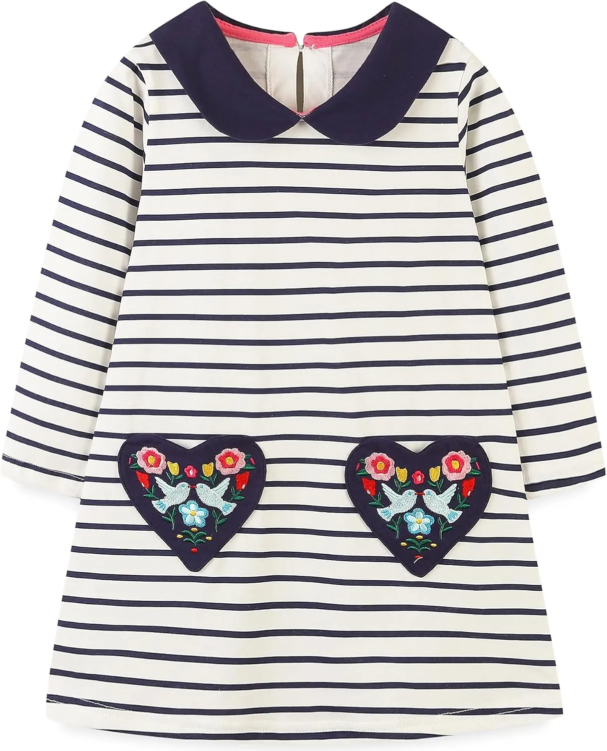 Bumeex Girl's Long Sleeve Dresses Cotton Christmas Cute Embroidery Applique Swing A-Line Casual Tunic Playwear 2-13 Years