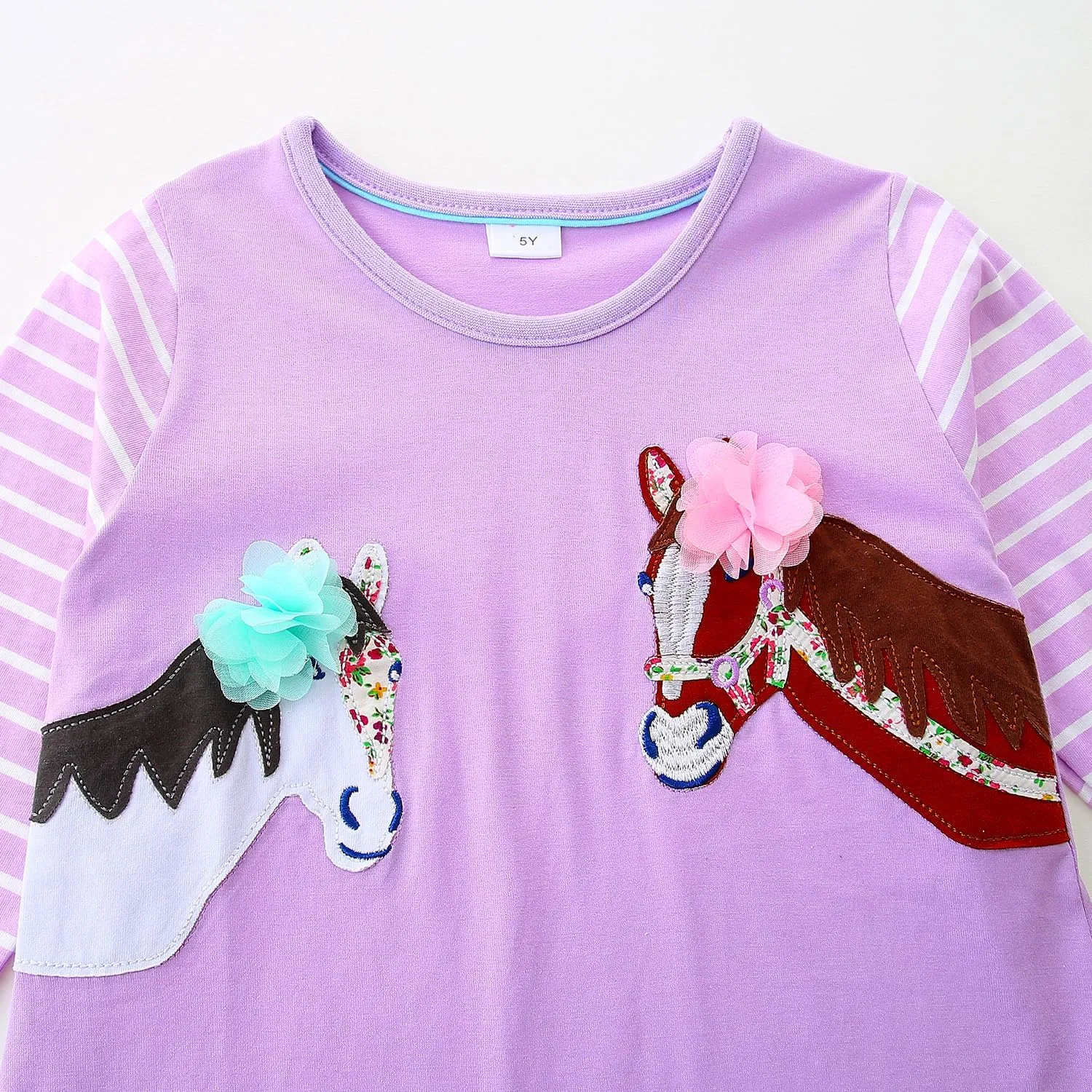 Bumeex Girl's Long Sleeve Dresses Cotton Christmas Cute Embroidery Applique Swing A-Line Casual Tunic Playwear 2-13 Years