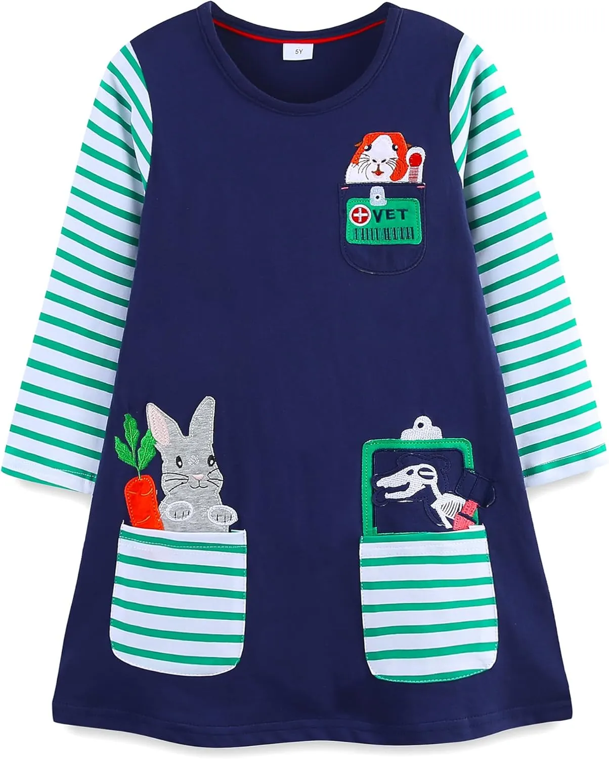 Bumeex Girl's Long Sleeve Dresses Cotton Christmas Cute Embroidery Applique Swing A-Line Casual Tunic Playwear 2-13 Years