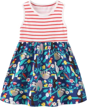 Bumeex Toddler Girls Clothes Cotton Short Sleeve Casual Girls Dresses for Kids 2-7 Years