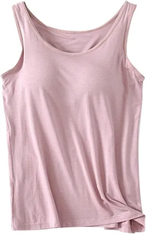 Camisole Tops for Women Cotton Adjustable Straps Stretch Tank Tops with Built-in Padded Bra Yoga Shirts