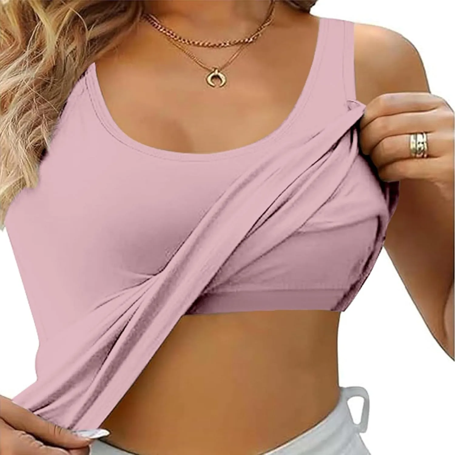 Camisole Tops for Women Cotton Adjustable Straps Stretch Tank Tops with Built-in Padded Bra Yoga Shirts