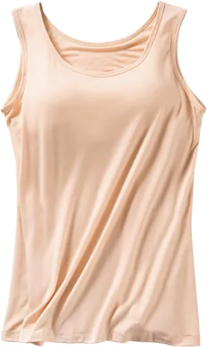Camisole Tops with Built in Bra for Women Summer Casual Loose Chest Pad Vest Running Layering Yoga Outfits Cami Shirts