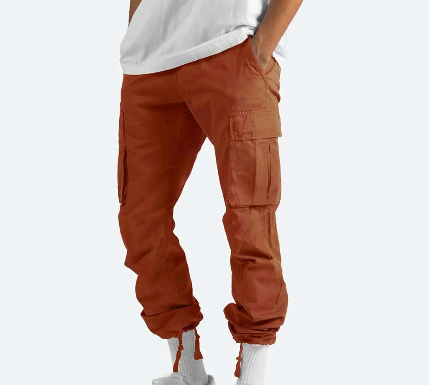 Cargo Pants for Men Baggy Fleece Heavyweight Cargo Pants Workout Athletic Waist Drawstring Cargo Pants with Multi Pockets