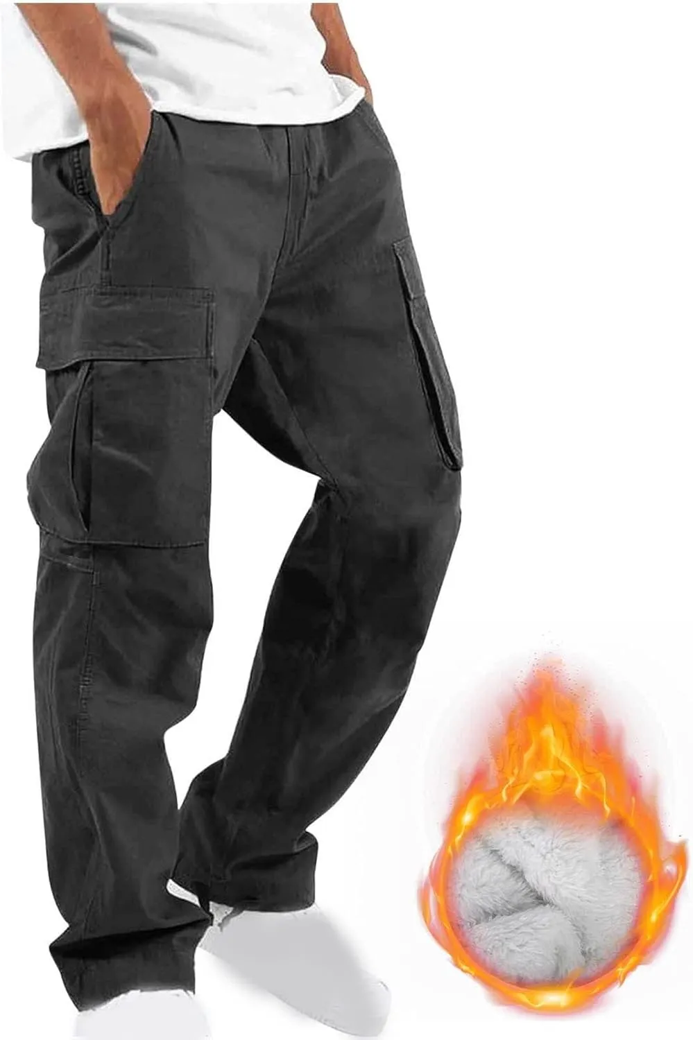Cargo Pants for Men Baggy Fleece Heavyweight Cargo Pants Workout Athletic Waist Drawstring Cargo Pants with Multi Pockets