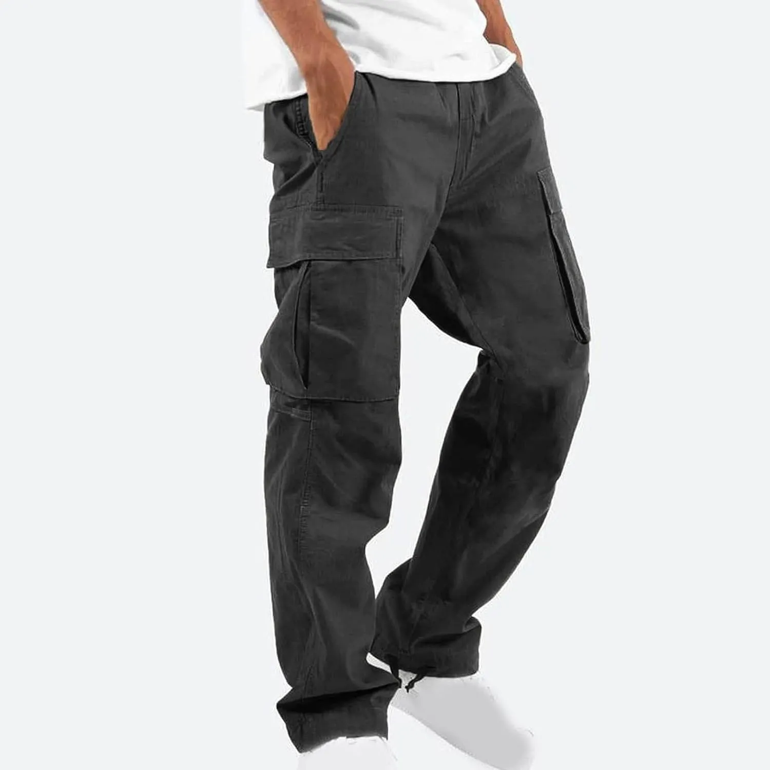 Cargo Pants for Men Baggy Fleece Heavyweight Cargo Pants Workout Athletic Waist Drawstring Cargo Pants with Multi Pockets