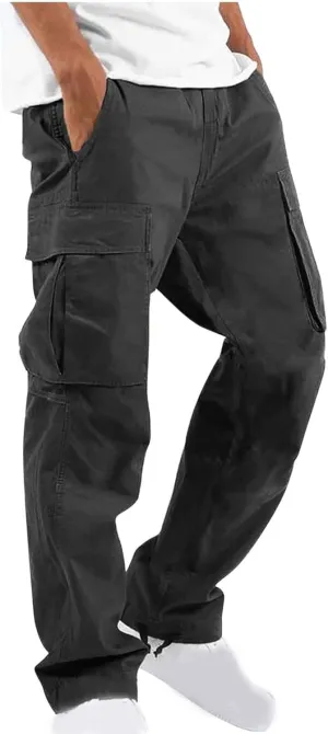 Cargo Pants for Men Baggy Fleece Heavyweight Cargo Pants Workout Athletic Waist Drawstring Cargo Pants with Multi Pockets