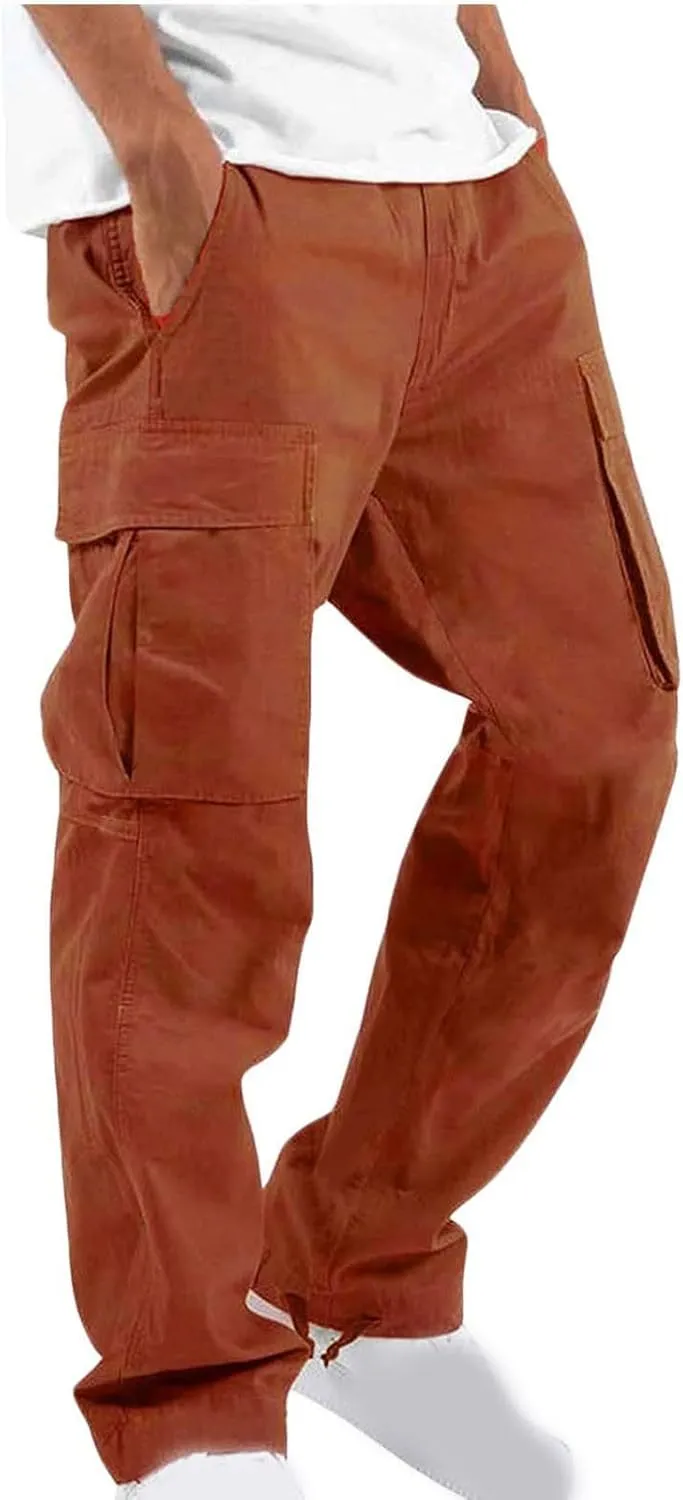 Cargo Pants for Men Baggy Fleece Heavyweight Cargo Pants Workout Athletic Waist Drawstring Cargo Pants with Multi Pockets