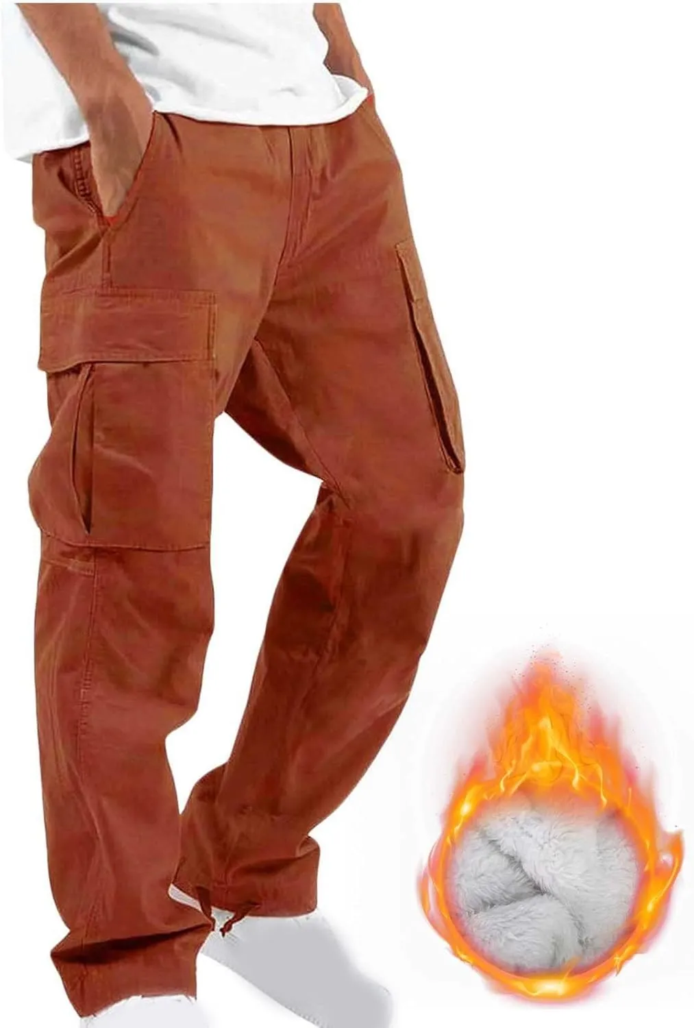 Cargo Pants for Men Baggy Fleece Heavyweight Cargo Pants Workout Athletic Waist Drawstring Cargo Pants with Multi Pockets