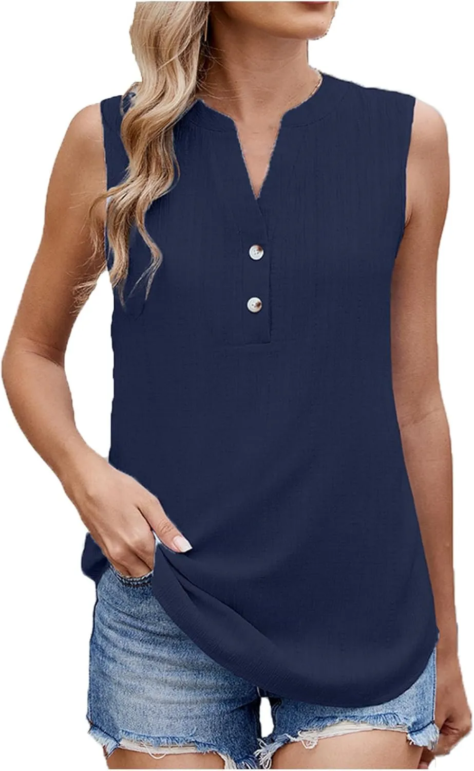 Chiffon Tank Tops for Women 2025 Summer Dressy Button V Neck Sleeveless Blouse Casual Fashion Business Work Shirts