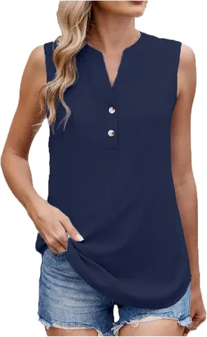 Chiffon Tank Tops for Women 2025 Summer Dressy Button V Neck Sleeveless Blouse Casual Fashion Business Work Shirts