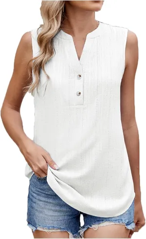 Chiffon Tank Tops for Women 2025 Summer Dressy Button V Neck Sleeveless Blouse Casual Fashion Business Work Shirts