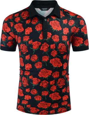 COOFANDY Mens Casual Short Sleeve Polo Shirts Slim Fit Paisley Polo T Shirts Floral Print Shirt