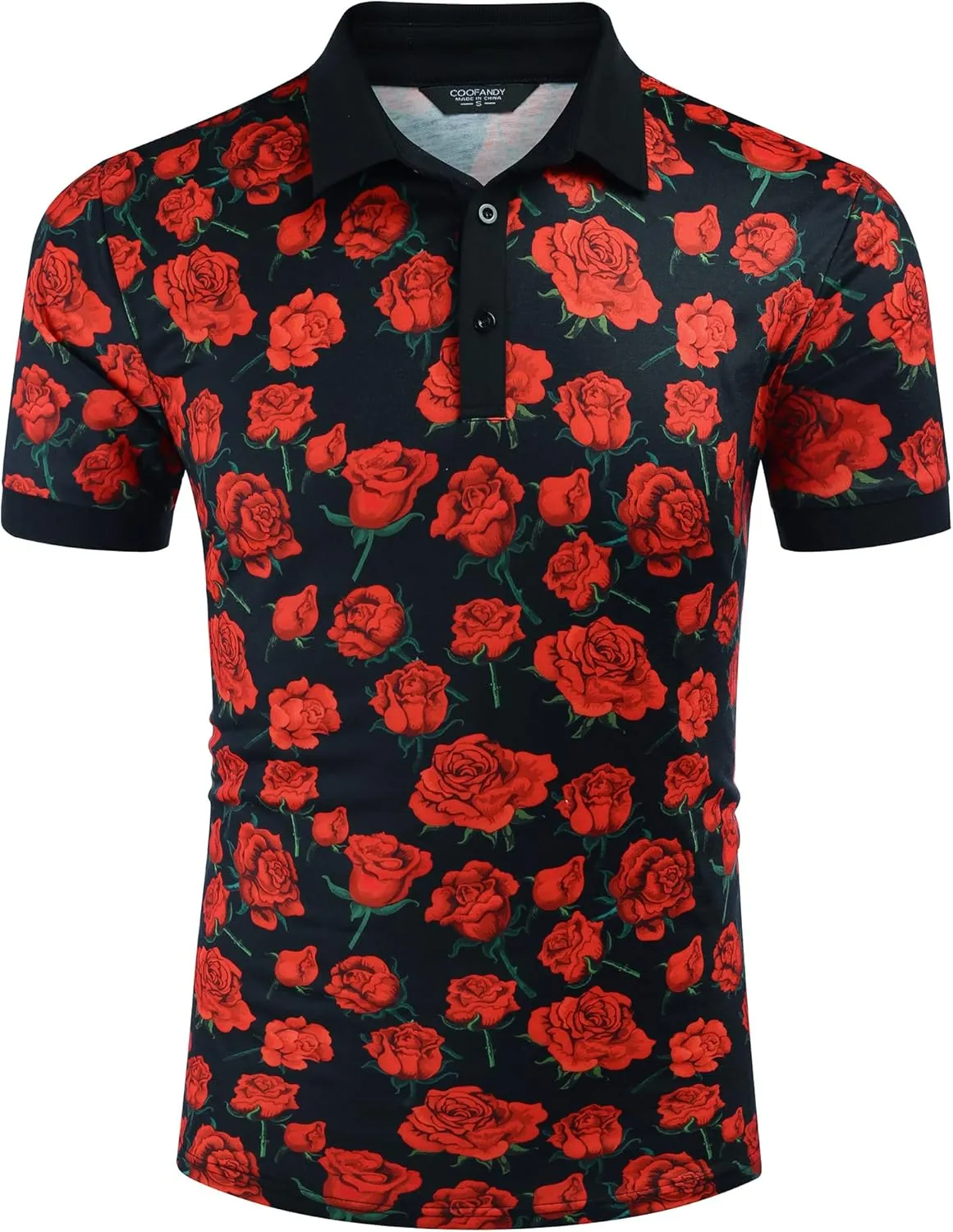 COOFANDY Mens Casual Short Sleeve Polo Shirts Slim Fit Paisley Polo T Shirts Floral Print Shirt