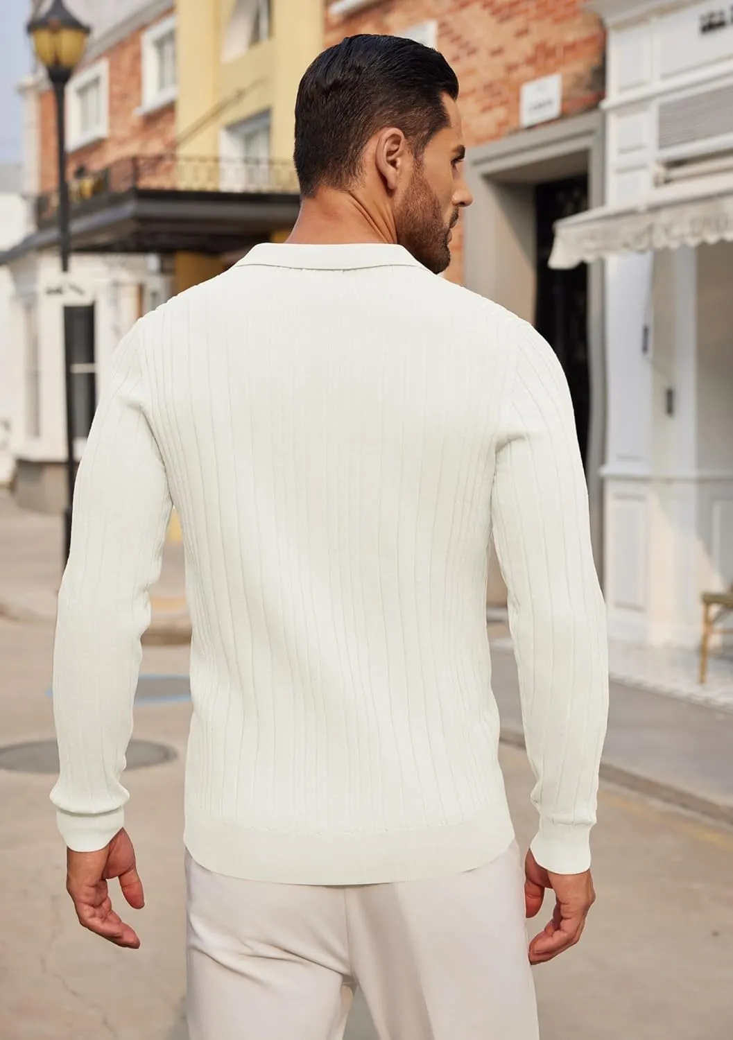 COOFANDY Men's Knit Polo Shirts Long Sleeve Casual Button Down Ribbed Polo Shirt Fashion Golf Shirts