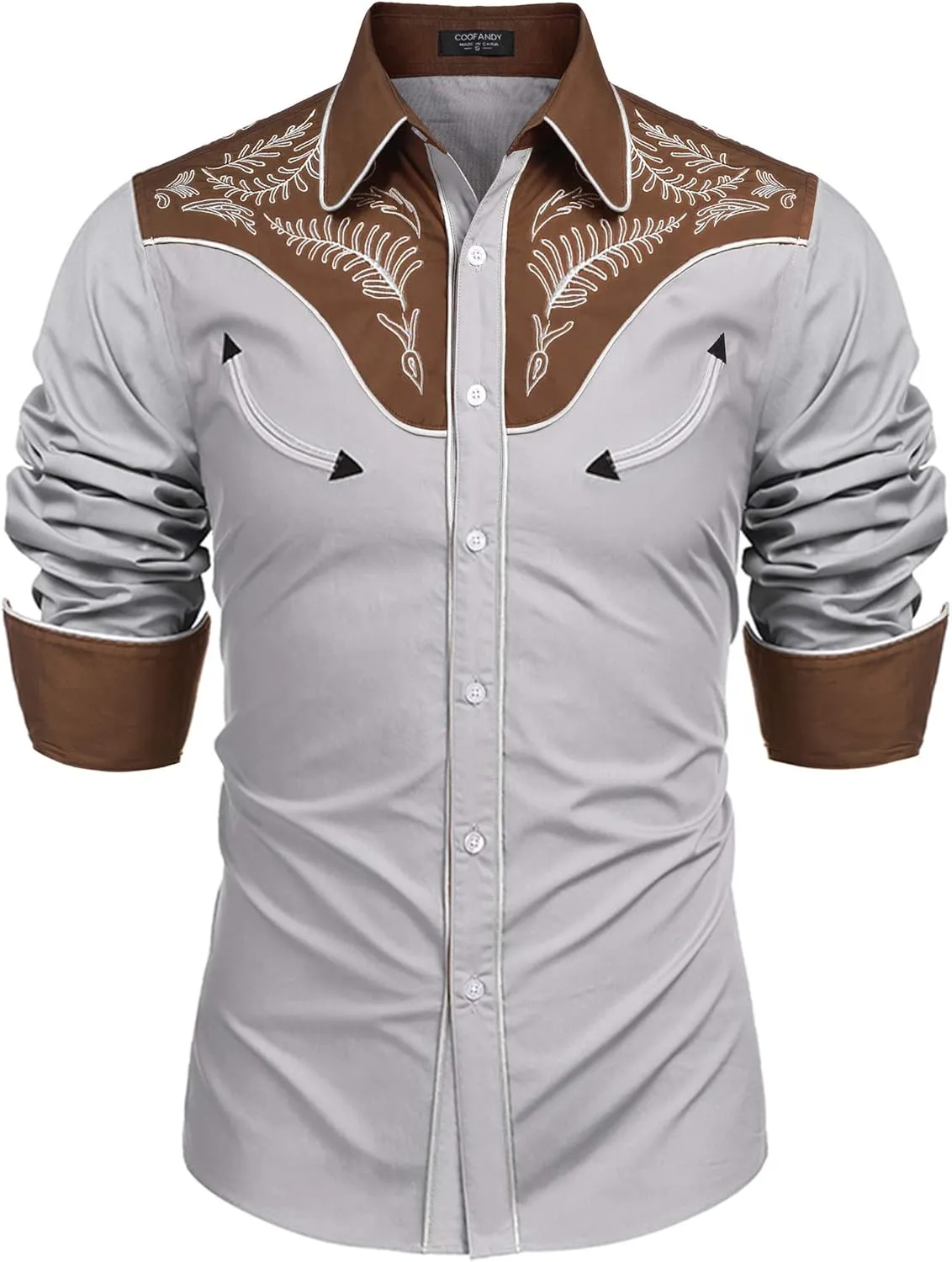COOFANDY Men's Western Cowboy Shirt Embroidered Button Down Long Sleeve Shirts