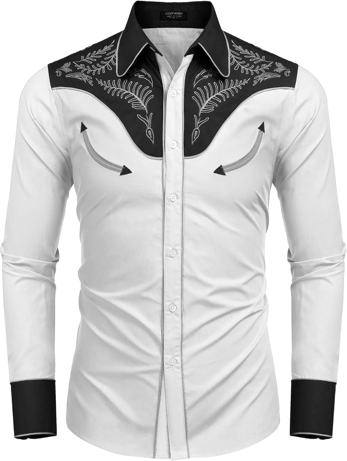 COOFANDY Men's Western Cowboy Shirt Embroidered Button Down Long Sleeve Shirts