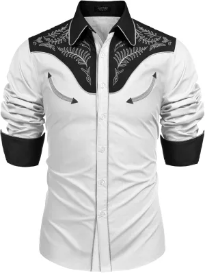 COOFANDY Men's Western Cowboy Shirt Embroidered Button Down Long Sleeve Shirts
