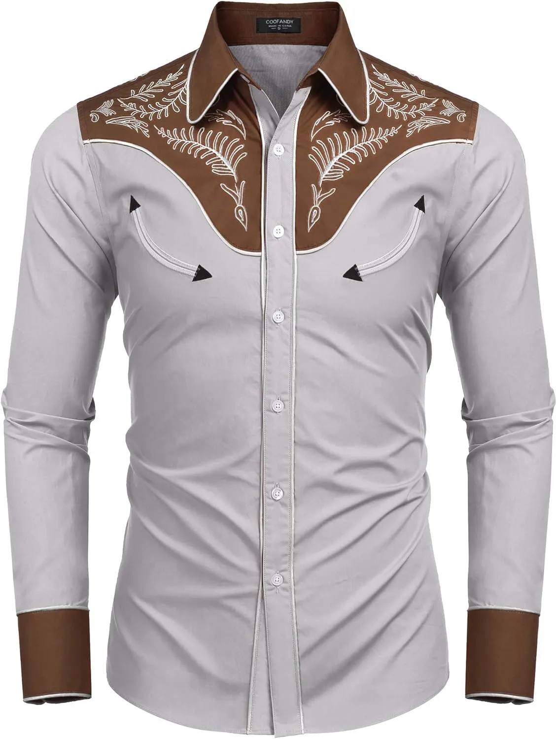 COOFANDY Men's Western Cowboy Shirt Embroidered Button Down Long Sleeve Shirts