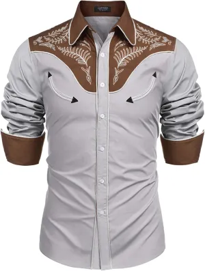COOFANDY Men's Western Cowboy Shirt Embroidered Button Down Long Sleeve Shirts