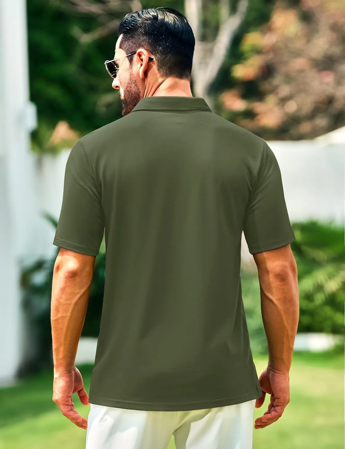 Cotrasen Men's Polo Shirts Short Sleeve Cotton Pique Classic Fit Casual Pocket T-Shirt Colling Performance Golf Shirts