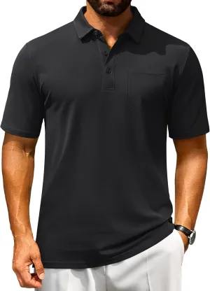 Cotrasen Men's Polo Shirts Short Sleeve Cotton Pique Classic Fit Casual Pocket T-Shirt Colling Performance Golf Shirts