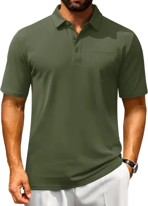 Cotrasen Men's Polo Shirts Short Sleeve Cotton Pique Classic Fit Casual Pocket T-Shirt Colling Performance Golf Shirts