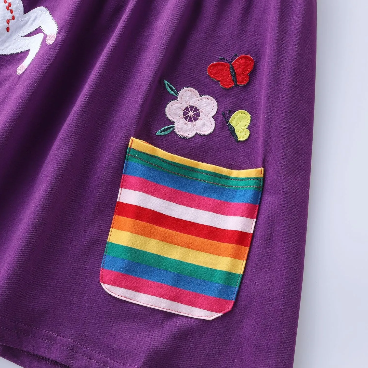 Cotton Girls Flower Rainbow Long Sleeve Dresses Butterfly Animal for Kids 3-8 Years