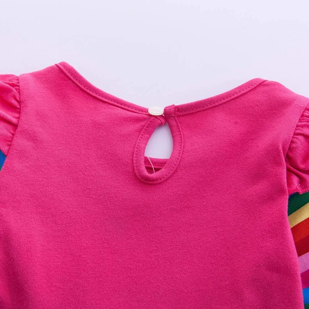 Cotton Girls Flower Rainbow Long Sleeve Dresses Butterfly Animal for Kids 3-8 Years