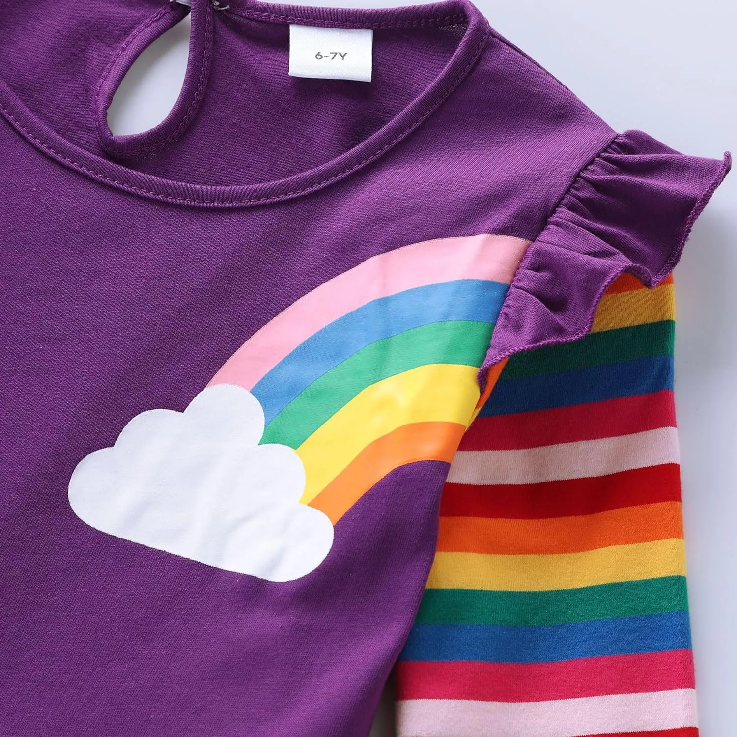 Cotton Girls Flower Rainbow Long Sleeve Dresses Butterfly Animal for Kids 3-8 Years