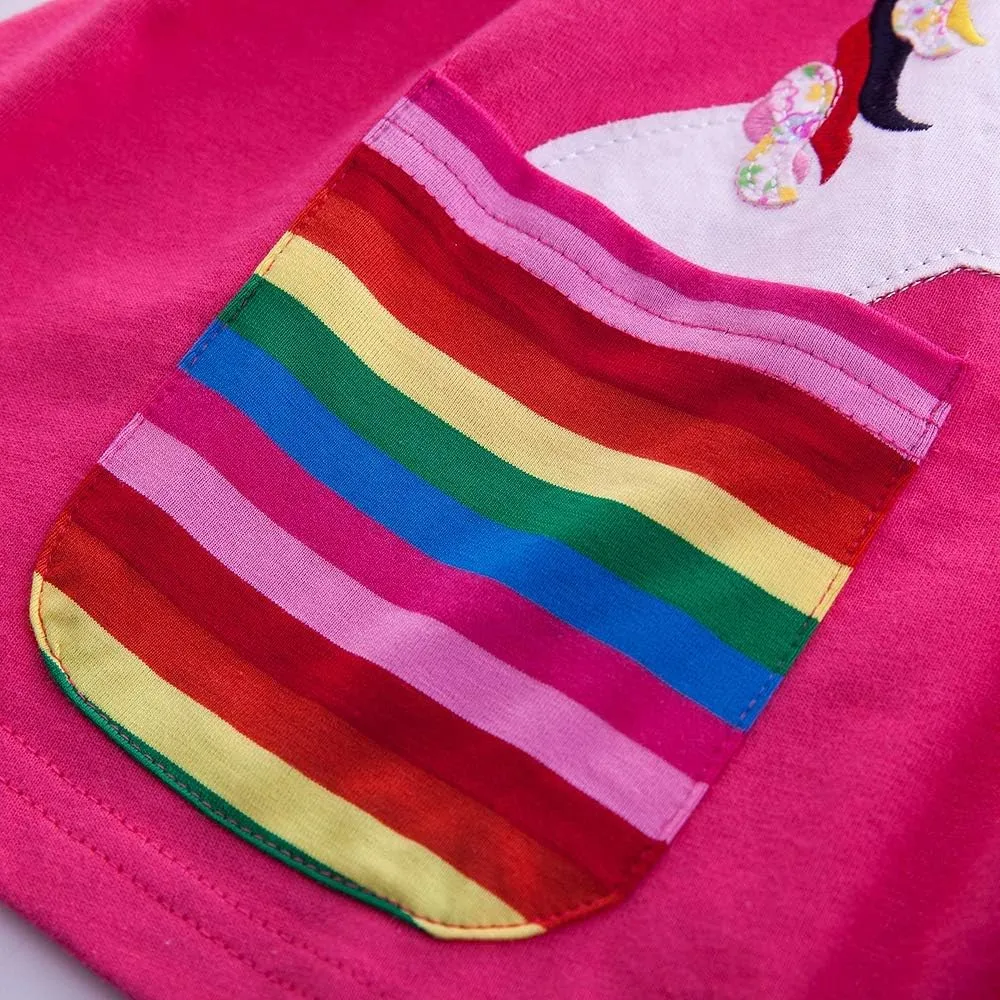 Cotton Girls Flower Rainbow Long Sleeve Dresses Butterfly Animal for Kids 3-8 Years