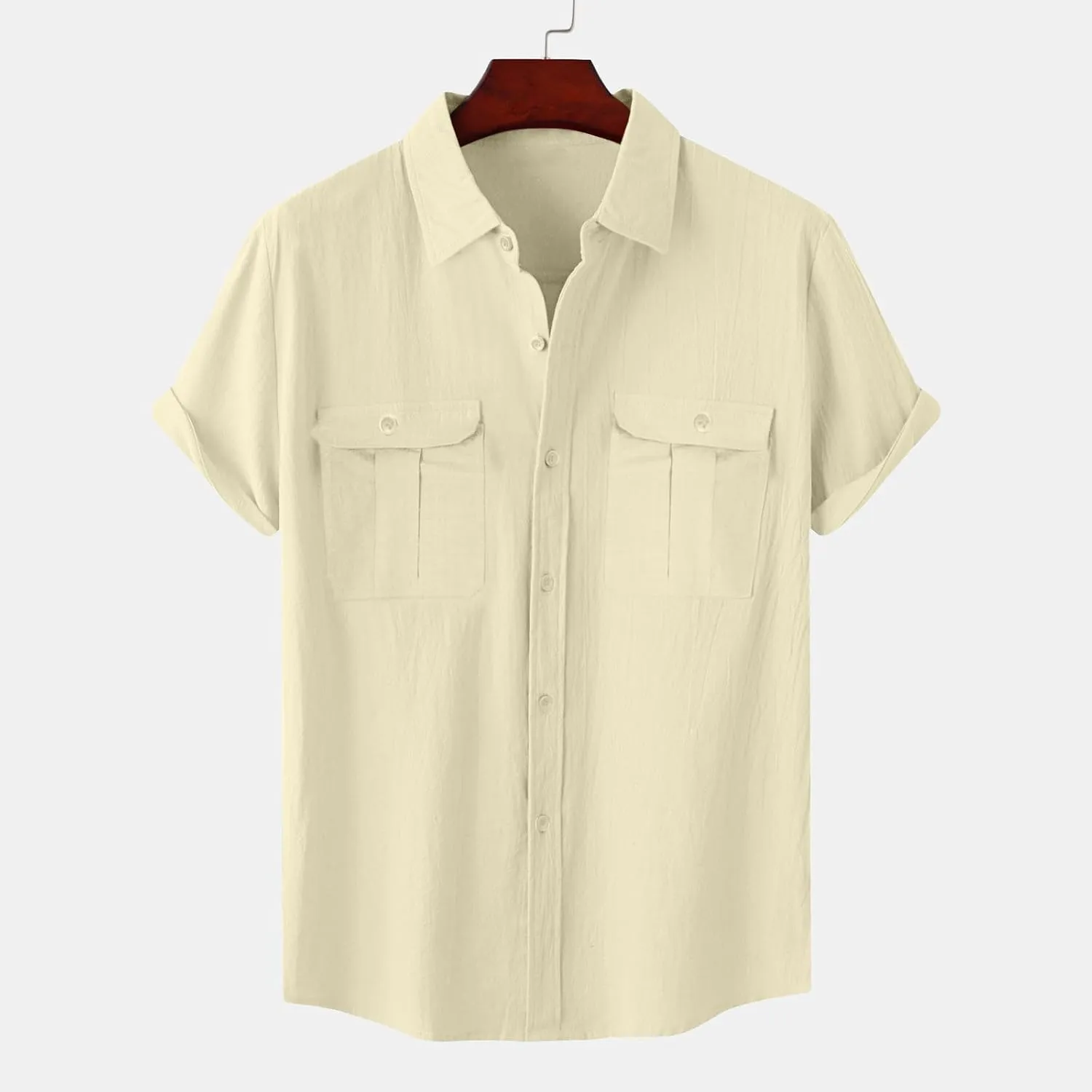 Cotton Linen Shirts for Men 2025 Summer Short Sleeve Button Down T-Shirt Business Work Beach Tee Tops Dress Shirts