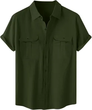 Cotton Linen Shirts for Men 2025 Summer Short Sleeve Button Down T-Shirt Business Work Beach Tee Tops Dress Shirts