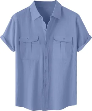 Cotton Linen Shirts for Men 2025 Summer Short Sleeve Button Down T-Shirt Business Work Beach Tee Tops Dress Shirts