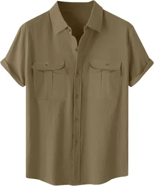 Cotton Linen Shirts for Men 2025 Summer Short Sleeve Button Down T-Shirt Business Work Beach Tee Tops Dress Shirts