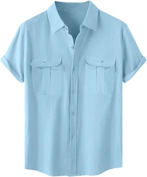 Cotton Linen Shirts for Men 2025 Summer Short Sleeve Button Down T-Shirt Business Work Beach Tee Tops Dress Shirts