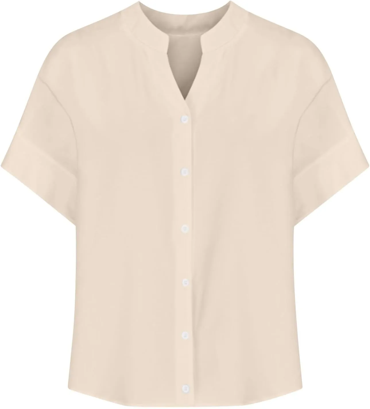 Cotton Linen Shirts for Women 2025 Summer Short Sleeve V Neck Button Down Tops Dressy Casual Oversized Tshirts