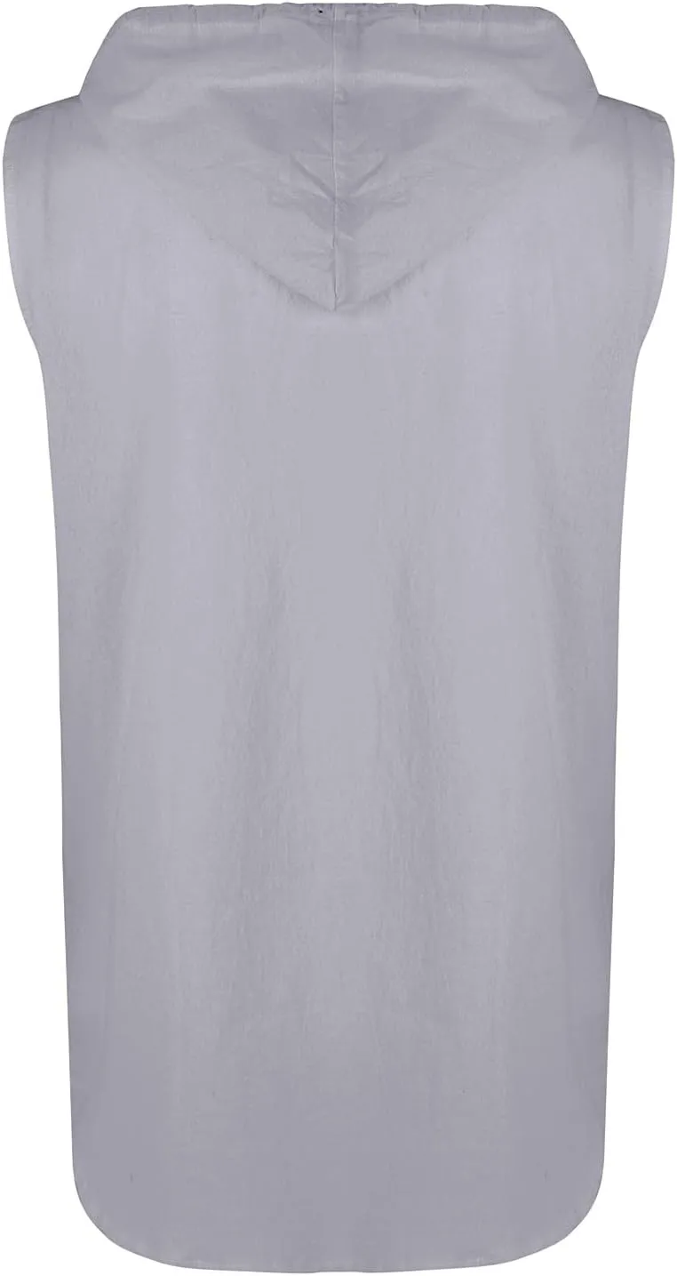 Cotton Linen Sleeveless Hoodies for Men Summer Casual Lightweight Button Down Drawstring Workout Hooded Tank Tops