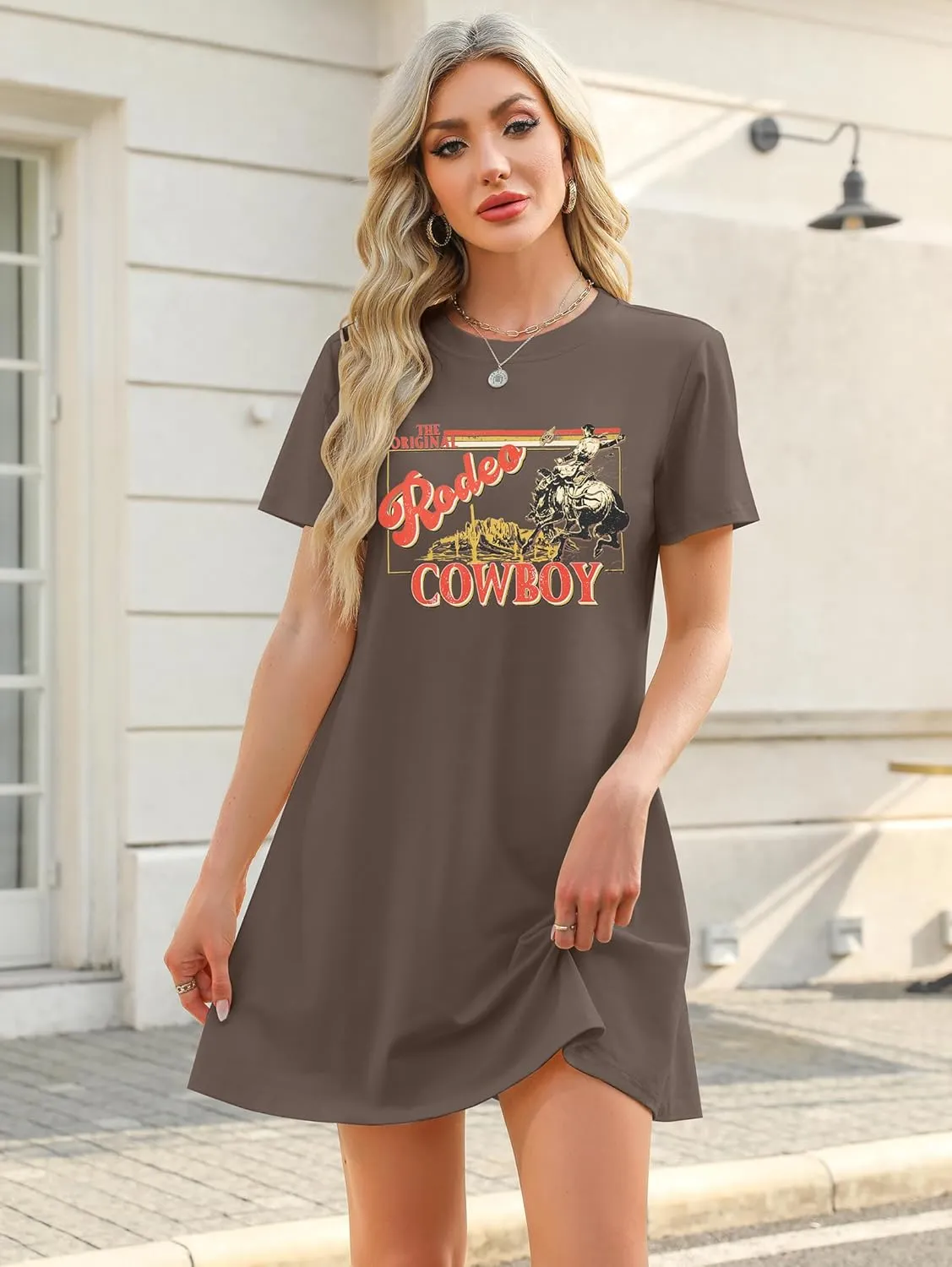 Cowgirl Western Dress for Women Rodeo Cowboy Graphic Tees Vintage Country Western Outfits Casual Short Sleeve Dresses