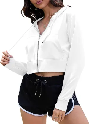COZYPOIN Women's Zip Up Hoodies Cropped Casual Pocketed Cardigan Jacket Drawstring Hooded Sweatshirts