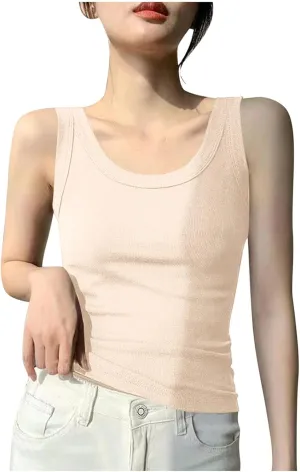 Crop Tank Tops for Women Scoop Neck Ribbed Knit Slim Fit Basic Tees Summer Going Out Top Teen Girls Sleeveless Shirt