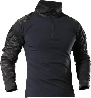Ctreela Military Training T-Shirt, Men's Camo Long Sleeve Tactical Shirts, Outdoor Slim 1/4 Zip Assault Combat Shirt