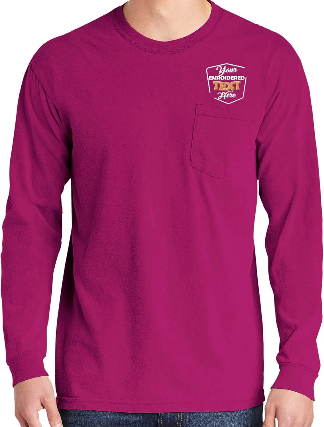 Custom Embroidered Long Sleeve Shirts for Men Personalized Embroidery Text