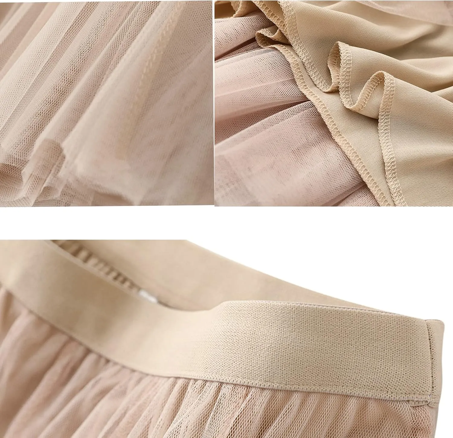 Daysskk Women's Tulle Skirt Elegant Pleated Skirts for Women Midi Length Elastic Waist