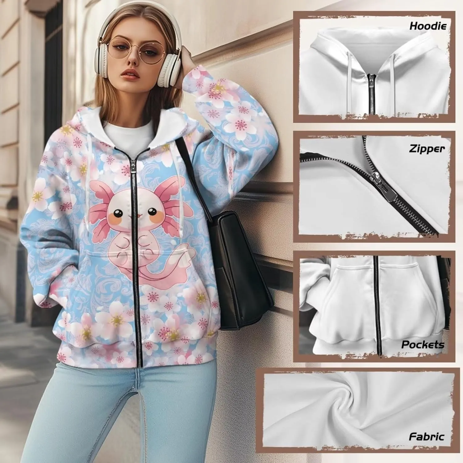 DISNIMO Cute Zip Up Hoodies for Women Y2K Jacket Graphic Sweatshirt Size XS-XL