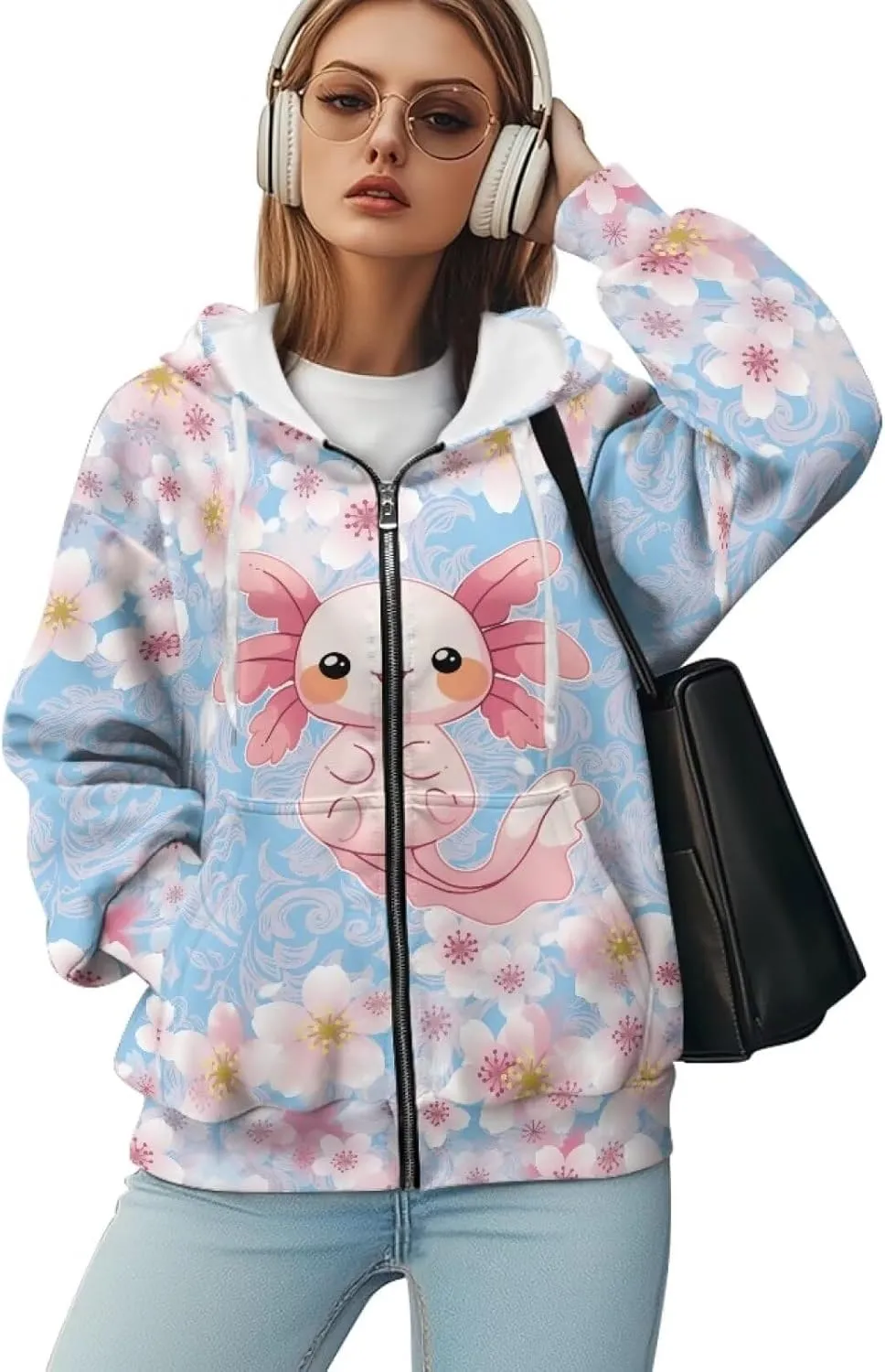 DISNIMO Cute Zip Up Hoodies for Women Y2K Jacket Graphic Sweatshirt Size XS-XL