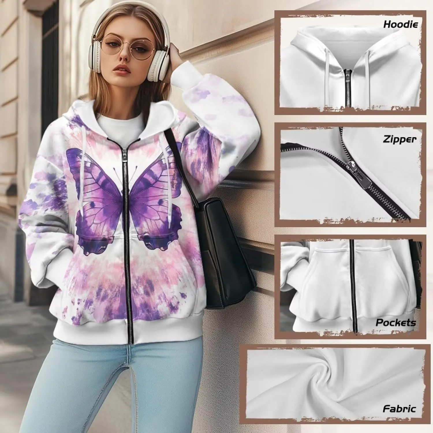 DISNIMO Cute Zip Up Hoodies for Women Y2K Jacket Graphic Sweatshirt Size XS-XL