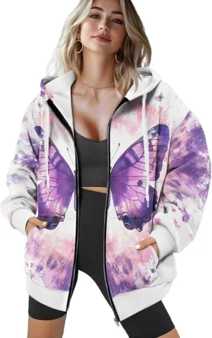 DISNIMO Cute Zip Up Hoodies for Women Y2K Jacket Graphic Sweatshirt Size XS-XL