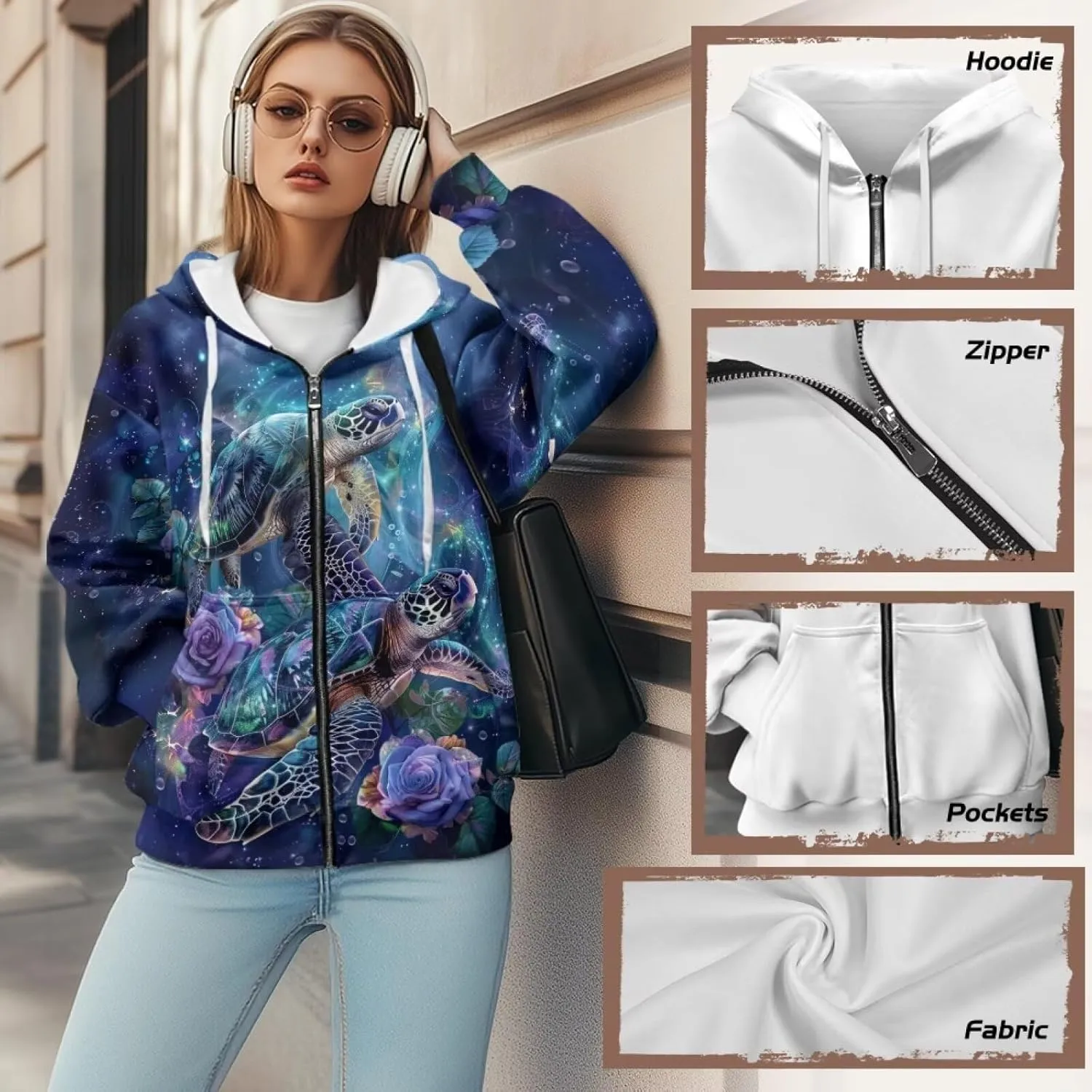DISNIMO Cute Zip Up Hoodies for Women Y2K Jacket Graphic Sweatshirt Size XS-XL