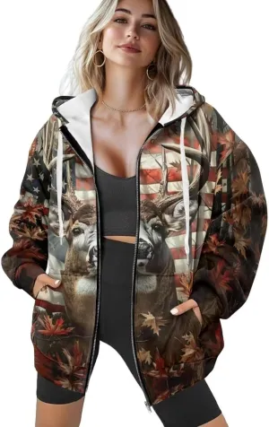 DISNIMO Cute Zip Up Hoodies for Women Y2K Jacket Graphic Sweatshirt Size XS-XL